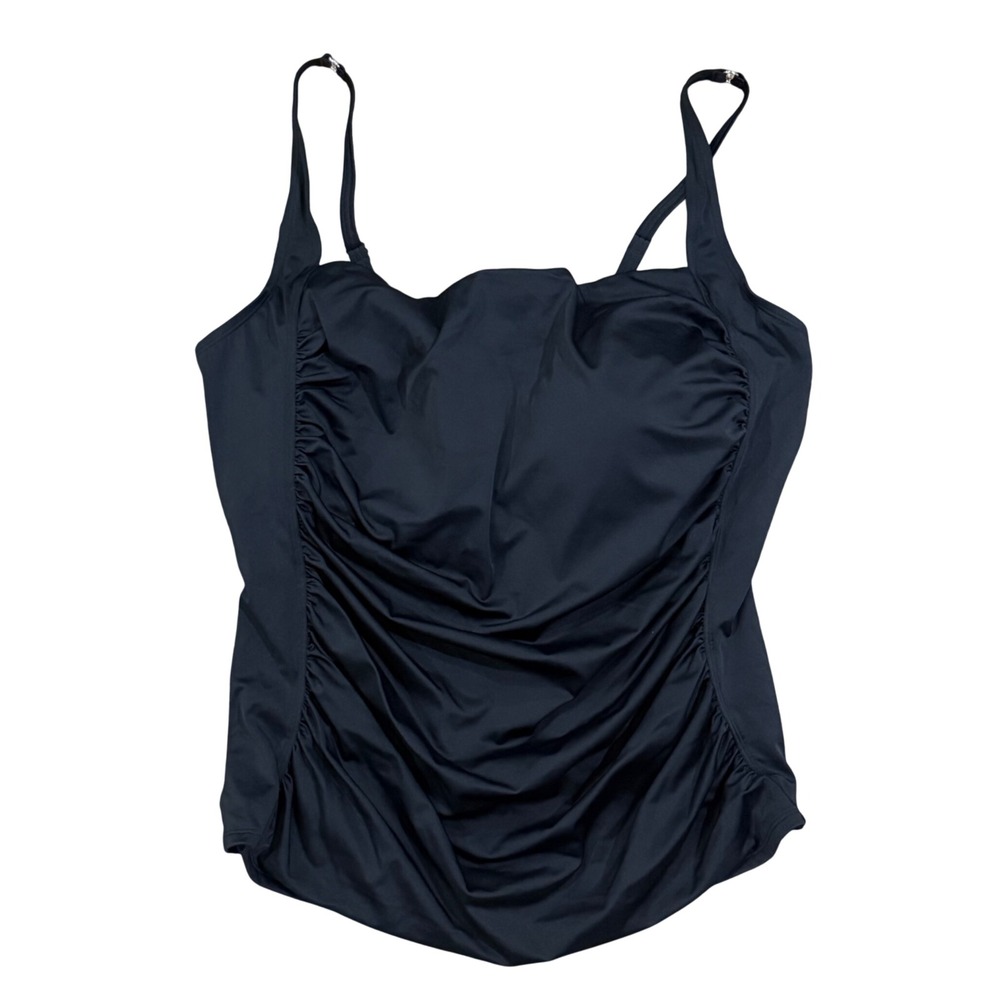 LL Bean Womens Tankini Top Black Ruched UPF 50+ Swimwear Size 24W NWT